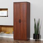 63" 2-Door Kitchen Pantry, Freestanding Storage Cabinet with 5-Tier Shelving and 2 Adjustable Shelves for Dining Room, Brown,15.8 * 23.5 * 63