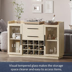 BELLEZE 55" Wine Cabinet, Sideboard Buffet with Wine Rack and Glass Holder, Home Coffee Bar Freestanding Liquor Cabinet with Display Glass Doors for Living Room, Dining Room - Marcel (White Lotus)