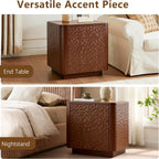20 inch Square End Table, Wooden Sofa Side Table with Hammered Pattern & Solid Wood Veneer, Mid Century Modern Nightstand, Accent End Table for Living Room, Bedroom, Home Office, Walnut