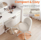 NEO CHAIR Office Vanity Chair with Wheels Comfy Desk Chair for Girls Cute Computer Small Armless Adjustable Height Swivel for Home Bedroom Task (White)