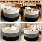 65L Large Blanket Basket,Woven Rope Laundry Basket Hamper with Handles,Decorative Nursery Basket Storage Bin for Toys, Pillows, Clothes Organizer, Living Room, Bedroom, Bathroom, Black