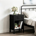 Black Nightstand with Drawers,Small Night Stand,Black Bedside Table | Morden Nightstand,Black Wood Nightstand,Bedside Table with Drawers,Farmhouse End Table,Black Side Tables Bedroom LET512B