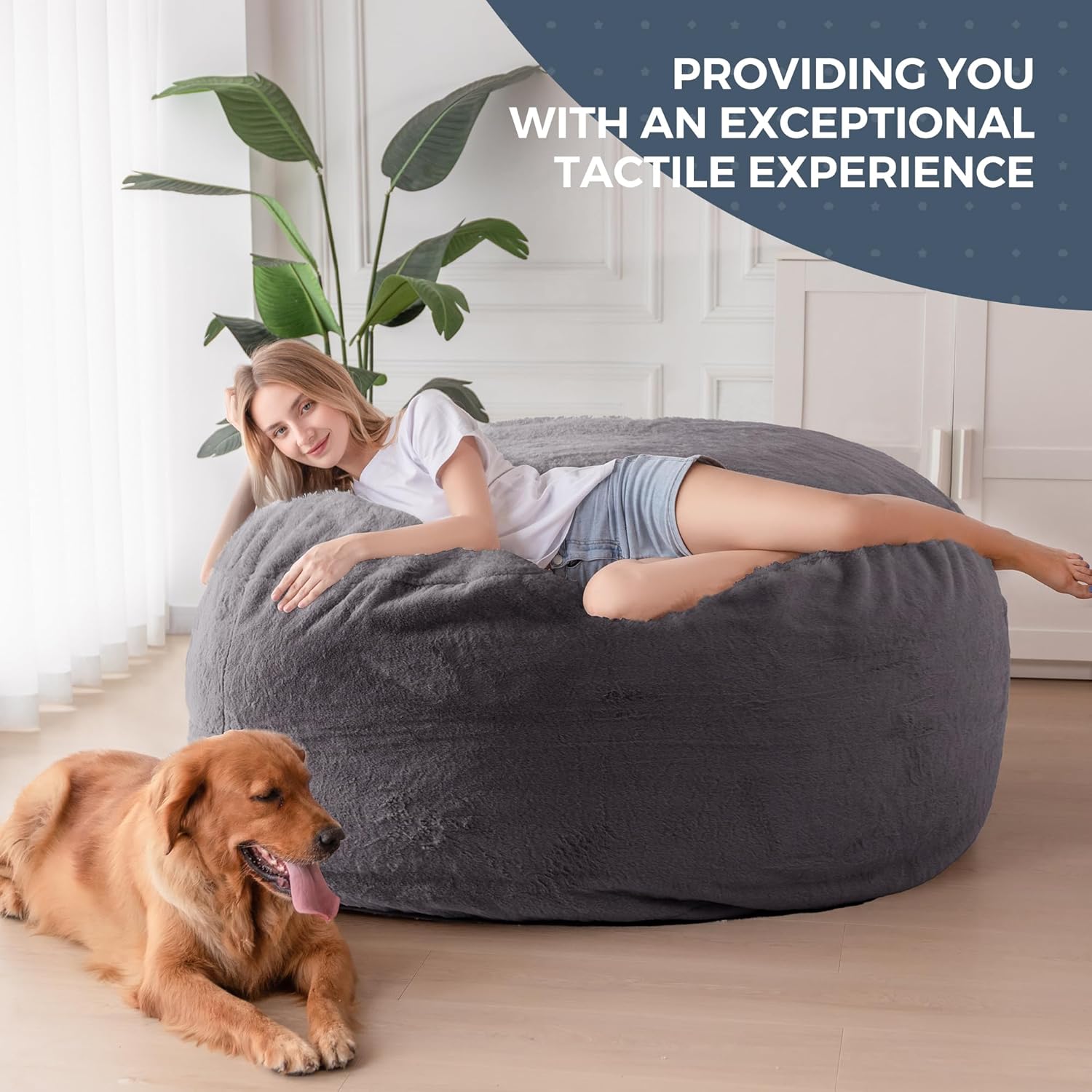 MAXYOYO Giant Bean Bag Chair Bed for Adults, Convertible Beanbag Folds from Lazy Chair to Floor Couch Bed, Large Floor Sofa Couch, Big Sofa Bed, High-Density Foam Filling, Machine Washable