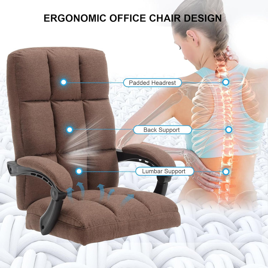 Erogonomic Reclining Office Chair with Footrest, High Back Fabric Cute Comfortable Recliner Office Desk Chair with Leg Foot Rest for Women,Brown