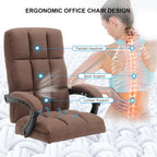 Erogonomic Reclining Office Chair with Footrest, High Back Fabric Cute Comfortable Recliner Office Desk Chair with Leg Foot Rest for Women,Brown