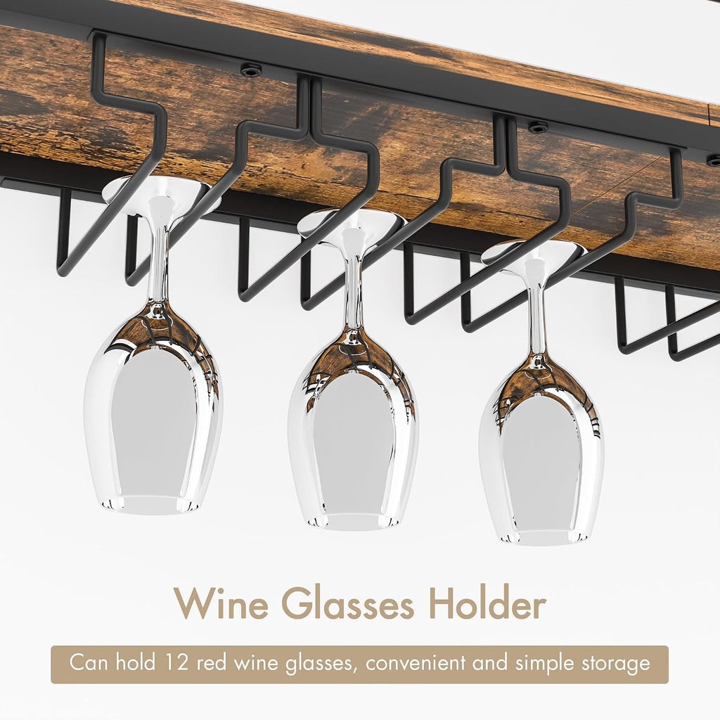 Wall Mounted Wine Rack with LED Light, 31.5" Bar Liquor Shelves with Glass Holder, Metal Hanging Bar Shelves Wine Storage Rack Display for Kitchen Home Bar Dining Room Living Room
