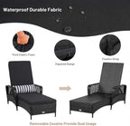 HAPPYGRILL Patio Chaise Lounge, Outdoor Rattan Wicker Recliner Chair with Thick Cushion, Lumbar Pillow, Adjustable Backrest for Garden Porch Lawn Poolside (1)