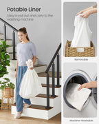 SONGMICS Laundry Hamper with Lid, 42.3 Gallons (160 L), Rolling Laundry Basket with Wheels, 3-Section Synthetic Rattan, Removable Liner, Bedroom, 29.9 x 13 x 26 Inches, Natural ULCB365N01