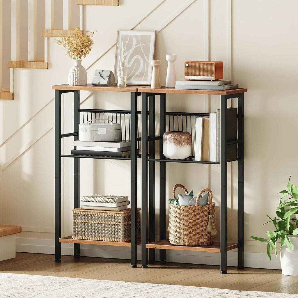 HOOBRO 15.7" Narrow Console Table for Small Space, 3 Tier Entryway Table with Adjustable Shelf, Behind Couch Table, Sofa Table, for Entryway, Hallway, Living Room, Rustic Brown and Black BF41XG01