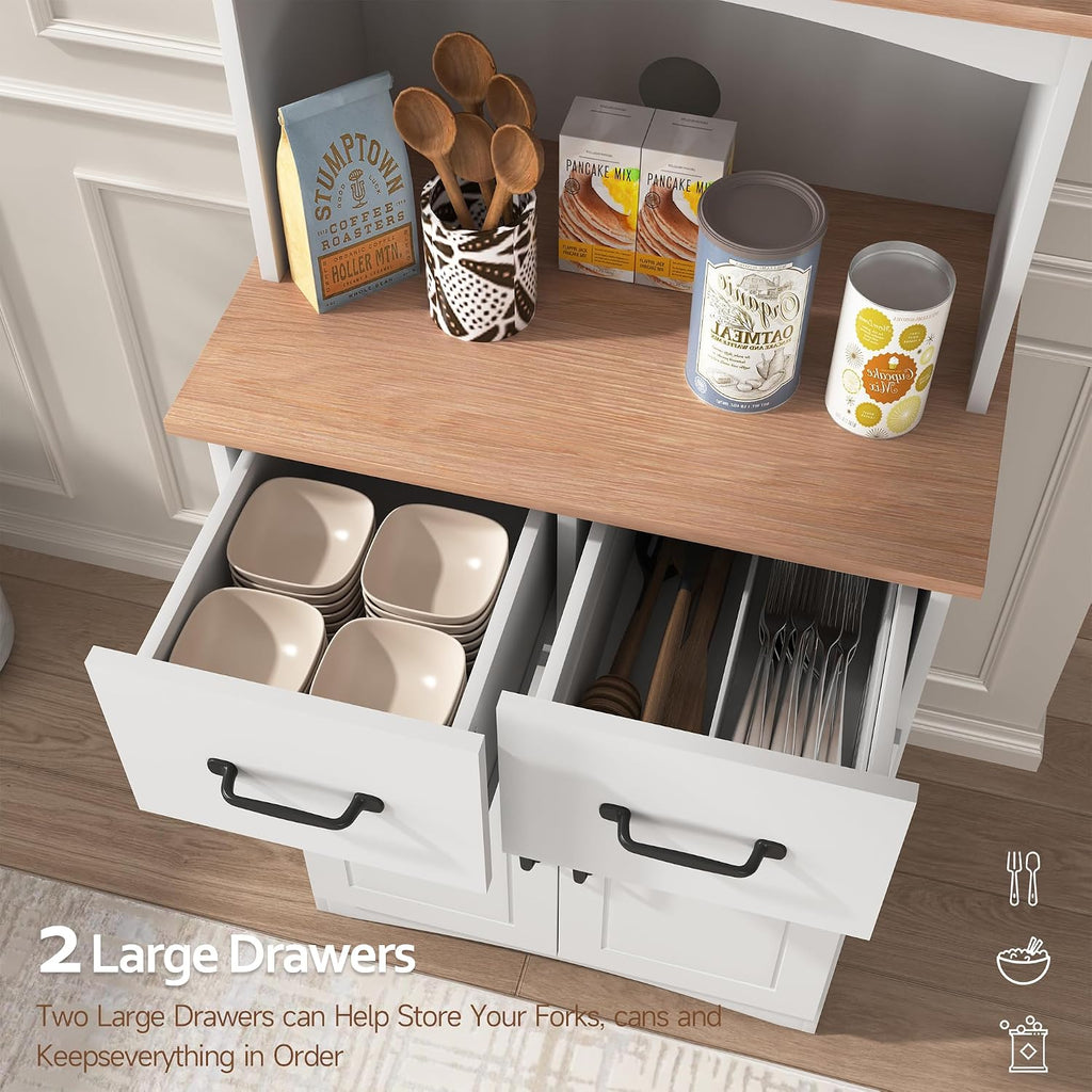 Kitchen Pantry Cabinet with Doors and Drawers, Storage Cabinet with Microwave Stand, Coffee Bar Hutch Cupboard Cabinet for Kitchen/Dining Room/Living Room