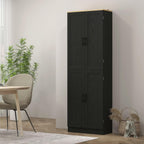 4-Door Bohemian Freestanding Kitchen Pantry Cabinet with Complete Adjustable Shelves, Distressed Black Finish in Vintage Design