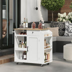 MAHANCRIS Kitchen Island with Power Outlet, Kitchen Storage Island with Drawer, Rolling Kitchen Cart on Wheels, Spice Rack, Towel Rack, Wine Rack, for Dining Room, White and Natural KINW122E01N1