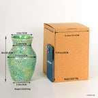 8" Organic Green Mosaic Vase, Heavy Glass Healing Spring Decor Centerpiece, Hand-Pasted Crackle Glass Flower Vase with Anti-Slip Base, Boho Nature Accent for Living Room & Bathroom