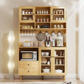 VOWNER Kitchen Hutch Storage Cabinet Microwave Shelf, Freestanding Pantry with 4 Glass Doors and 2 Drawers, Modern Sideboard Buffet Cabinet for Kitchen, Dining Room, Living Room, Wood