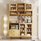 VOWNER Kitchen Hutch Storage Cabinet Microwave Shelf, Freestanding Pantry with 4 Glass Doors and 2 Drawers, Modern Sideboard Buffet Cabinet for Kitchen, Dining Room, Living Room, Wood
