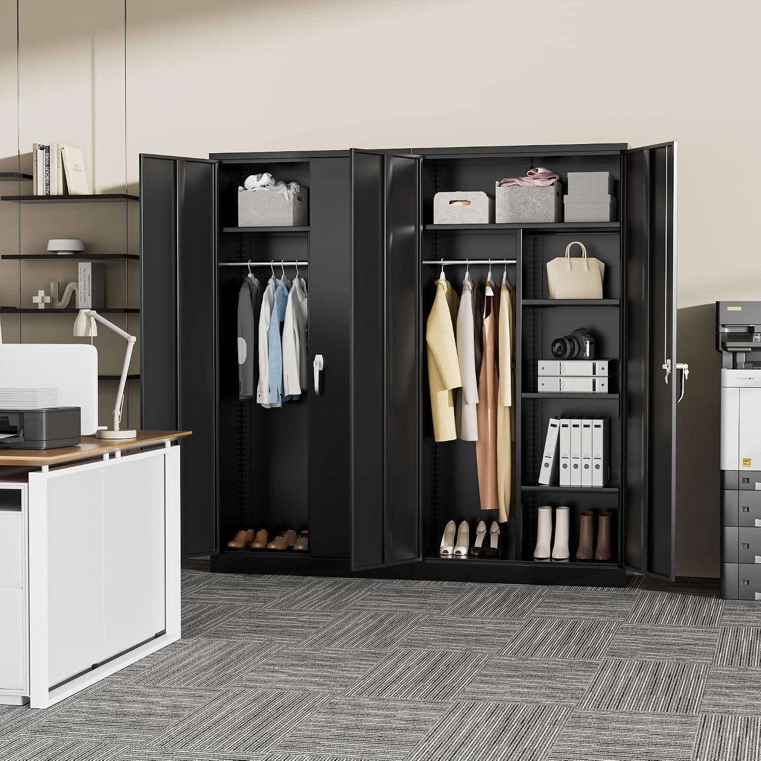 Greenvelly Metal Storage Wardrobe with Lock Door, 72" Steel Storage Wardrobe Cabinet,Employees Locker Closet Clothing Coat Steel Wardrobe Cabinet with Hanging Rod for Garage,Home, Office,Gym