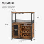 Wine Bar Cabinet with LED light, 3-Tier Removable wine rack cabinet glass holder, Mesh door adjustable shelf display cabinet bar, Waterproof metal frame buffet cabinet with storage bar cabinet, Retro