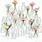 32 Pcs Clear Glass Bud Vases in Bulk, Small Vintage Bud Vase Set for Flowers, Mini Glass Vases for Wedding Centerpieces, Baby Shower, Table Decorations, Event Decor, 3.1"-5.1"