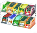 Acrylic Tea Bag Organizer with Adjustable Dividers, 2 Tier Tea Bag Holder Stackable & Wall Mount Storage Box, Custom Compartments Fit All Size Tea Bags for Drawer, Cabinet, Countertop Organization