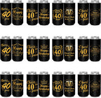 40th Birthday Party Decorations Slim Can Cooler Sleeves, Neoprene Can Sleeves for 12 oz Cans & Bottles, 12 Pack Black and Gold 40th Birthday Gift for Men & Women, 4 Design