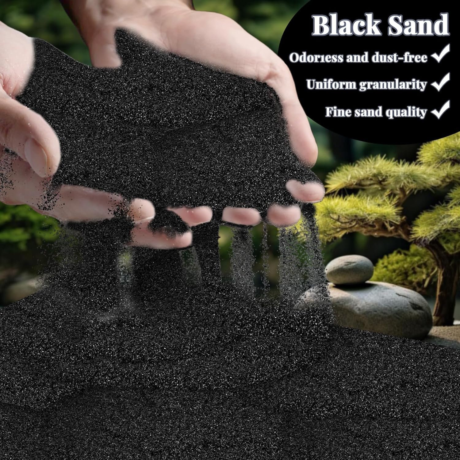 RAINFLOW 15 OZ Fine Balck Sand for Crafts - Colored Quartz Zen Garden Sand Decorative for Vases Filler, Wedding Unity Ceremony, Incense Burner, Ritual Incense,Eco Bottle