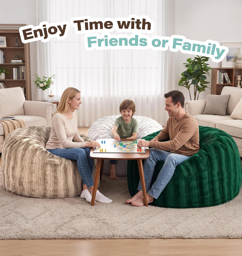 fond + found Adult Bean Bag Chairs 5FT Large Lounger, Wave Cover, Brown | Portable Handle, Removable and Washable Cover, Memory Foam Filled, Relaxing, Reading, Large, Soft Wave Pattern Plush Fabric
