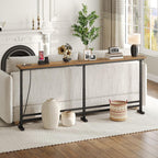 YATINEY 78.7" Console Table with Adjustable Height (27.6"-35.4") and Power Outlet, Skinny Behind Couch Table, Narrow Long Sofa Table for Living Room, Hallway, Entryway, Rustic Brown and Black CT09UBR