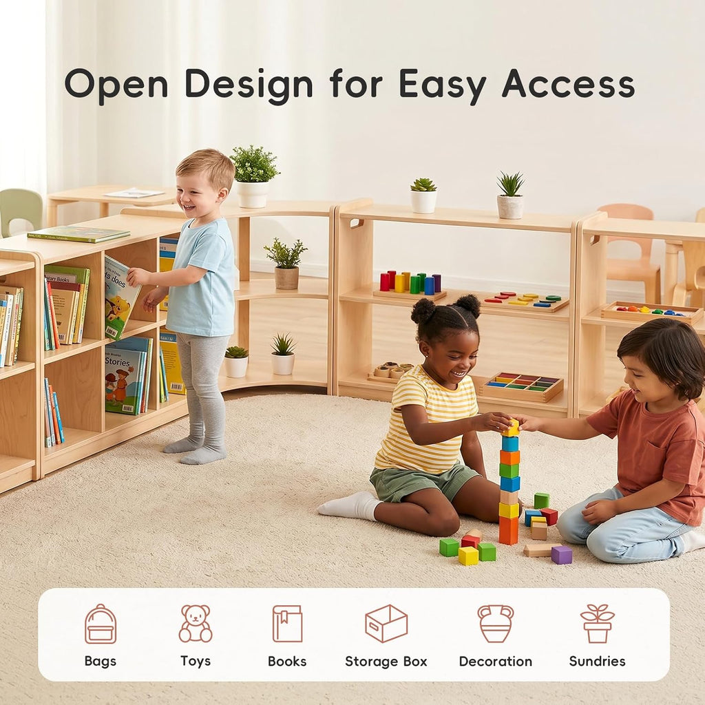 OOOK Montessori Shelf 6-Section, Double-Sided Montessori Toy Storage and Open Shelf, 2-Shelf Toy Organizers and Storage, Ideal for Kids Room, Daycare Center, Nursery, Classroom, Kindergarten