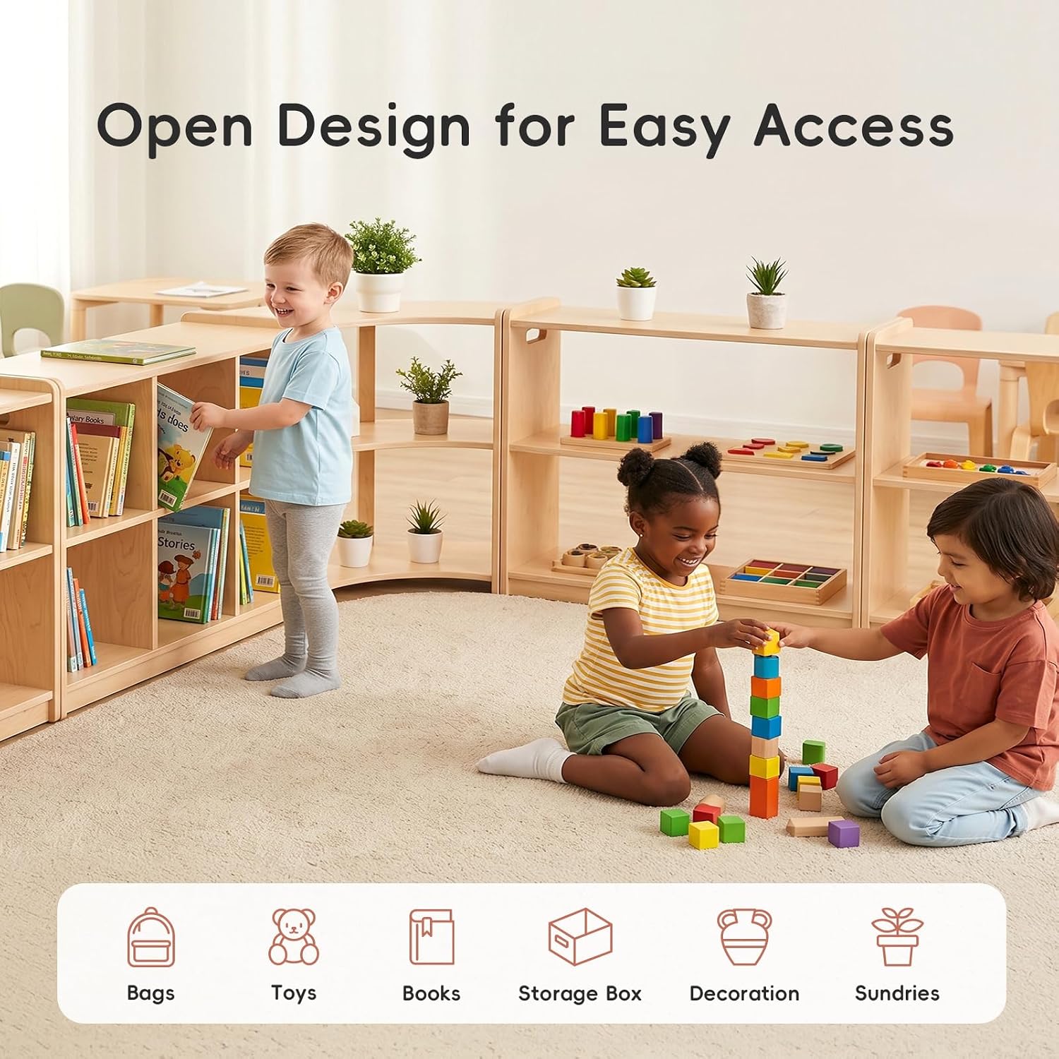 OOOK Montessori Shelf 6-Section, Double-Sided Montessori Toy Storage and Open Shelf, 2-Shelf Toy Organizers and Storage, Ideal for Kids Room, Daycare Center, Nursery, Classroom, Kindergarten