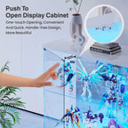 Lvifur RGB Glass Display Cabinet - with Lock, High Gloss Curio Cabinet Sideboard with Human Body Sensor & Glass Shelves for Toys, Books, Collectibles, Bookcase for Living Room, Kitchen, Study, White