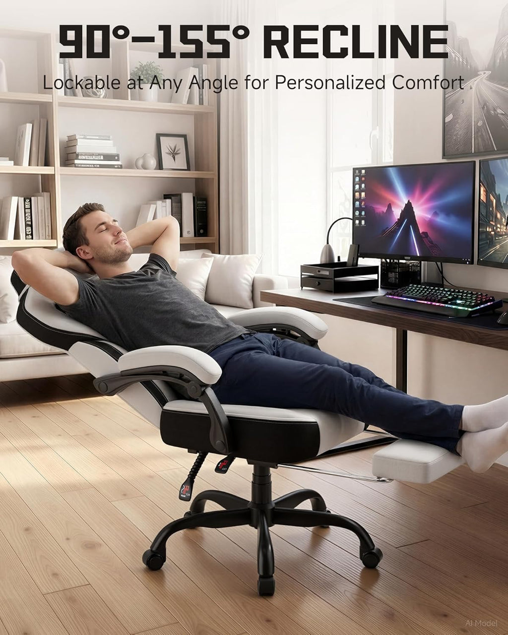 GTPLAYER Gaming Chair for Adults- Ergonomic Big & Tall Gaming Seat with Footrest & Lumbar Support, Fabric Comfortable Computer Office Chair 90-155° Reclining - Heavy Duty Wide Seat, Bright Grey