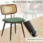 Swivel Dining Chairs with Rattan Back, Modern Green Leather Dining Chairs Set of 2, Swivel Dining Room Chairs Kitchen Side Chairs with Metal Legs and Upholstered Seat for Kitchen & Restaurant
