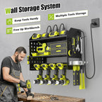 SUNALLY Power Tool Organizer Wall Mount with Charging Station,3 Layer Heavy Duty Metal Tool Storage Rack with 4 Drill Holders, Power Tool Shelf for Garage, Warehouse, Workshop, Gifts for Men, Husband