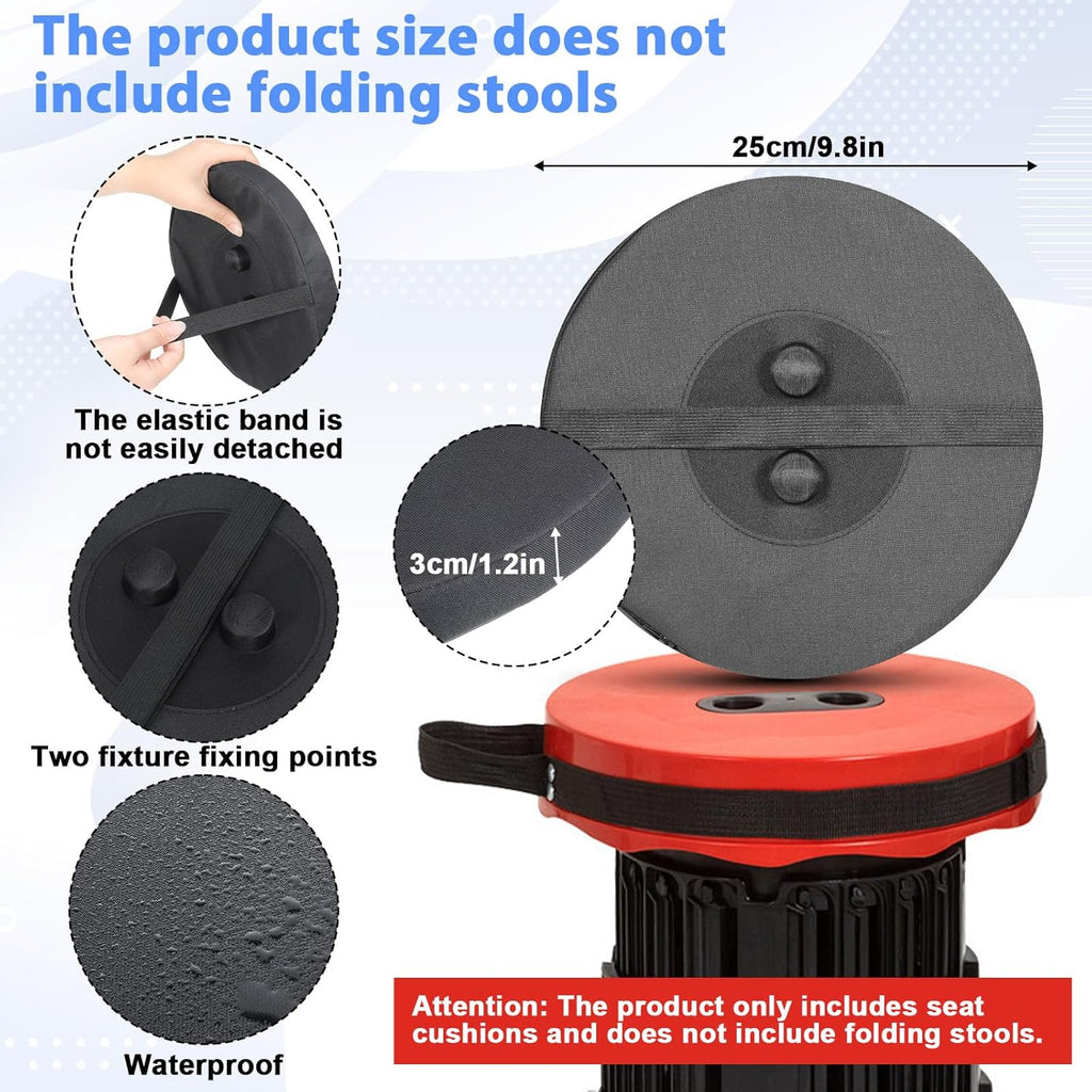 2 PCS Telescopic Stool Cushion, 9.8 Inch Retractable Folding Stool Cushions Round Memory Foam Cushions for Retractable Camping Stools with Elastic Strap for Picnics, Camping and Fishing-Only Cushion