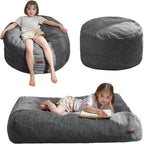 MAXYOYO Bean Bag Chair Bed for Kids, Convertible Bean Bag Folds from Lazy Chair to Floor Bed, Machine Washable Corded Fabric, Stuffed Floor Sofa Couch for Boys and Girls, Dark Grey