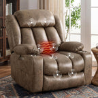 Oversized Power Lift Recliner Chair for Elderly, Big and Tall with Massage and Heating, Breathable Faux Leather with Metal Cup Holders, USB A&C Ports, Light Brown
