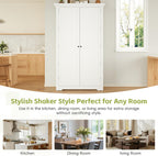 Merax 72" Tall Shaker Style Kitchen Pantry with 3 Drawers, Adjustable Shelves, Wood Cupboard Dining Storage Cabinet with Door Shelves and Pull-Out Trays for Living Room, Kitchen, Dining Room White