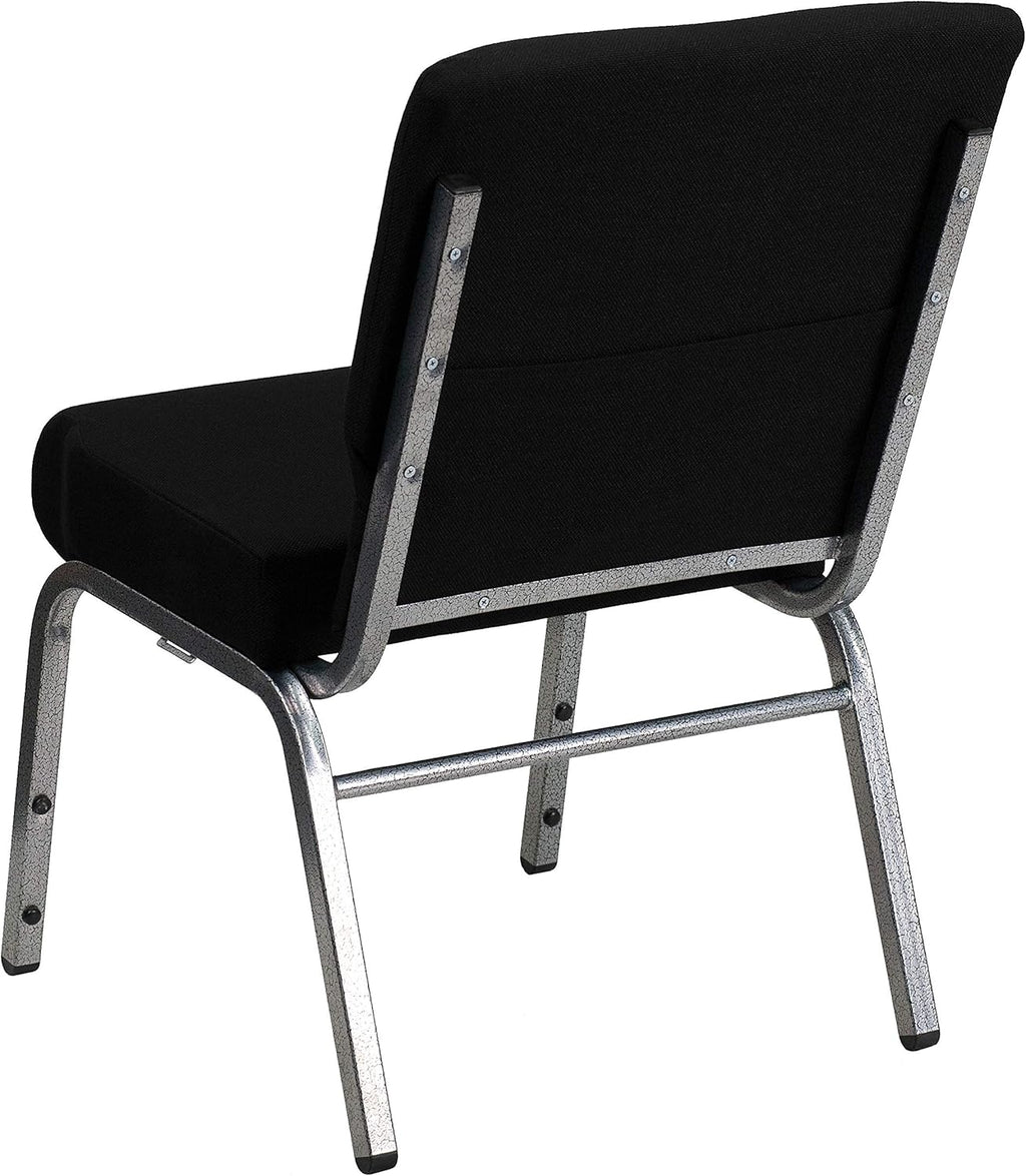 Flash Furniture HERCULES Series 21''W Stacking Church Chair in Black Fabric - Silver Vein Frame