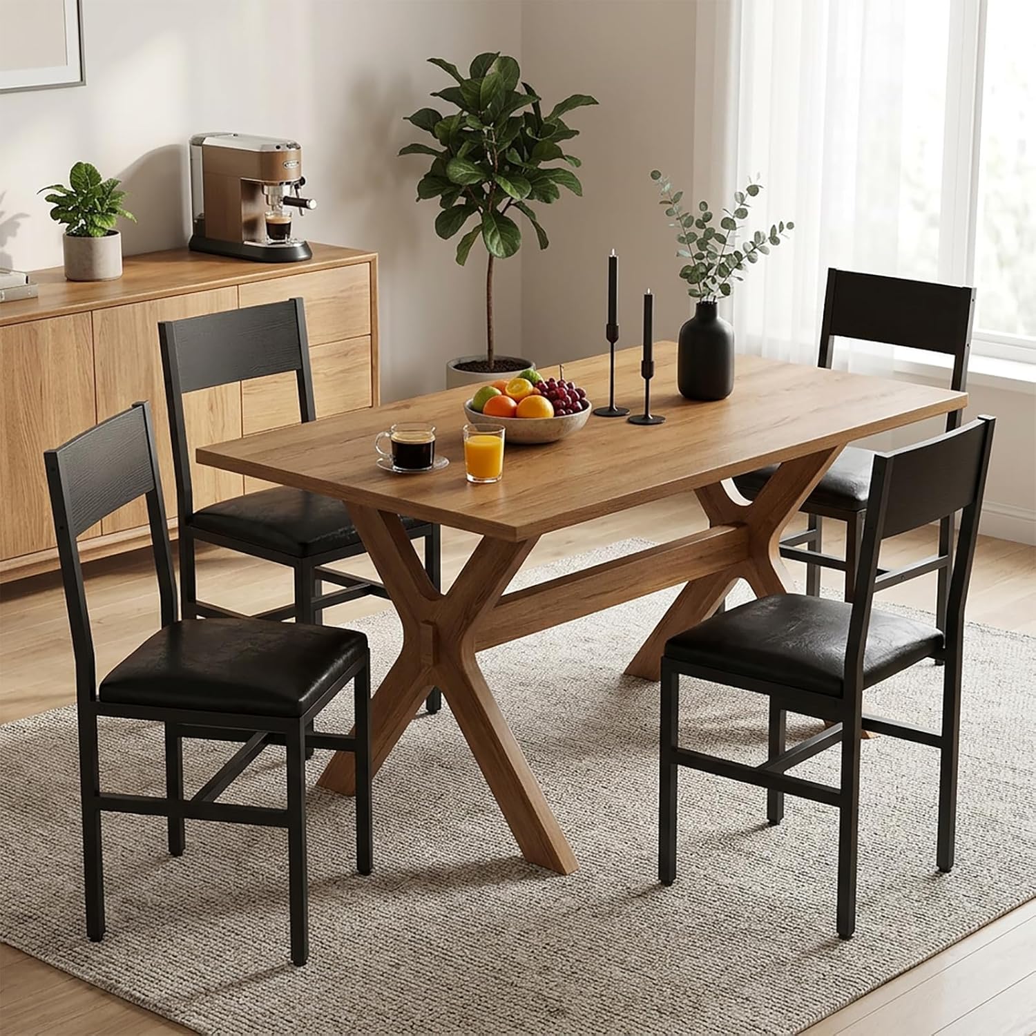 Dining Chairs Set of 4, Upholstered Kitchen Chairs with Ergonomic Backrest & Padded Seat, Metal Legs, Modern Dinner Chair for Kitchen Dining Room, Home, Cafe, Black