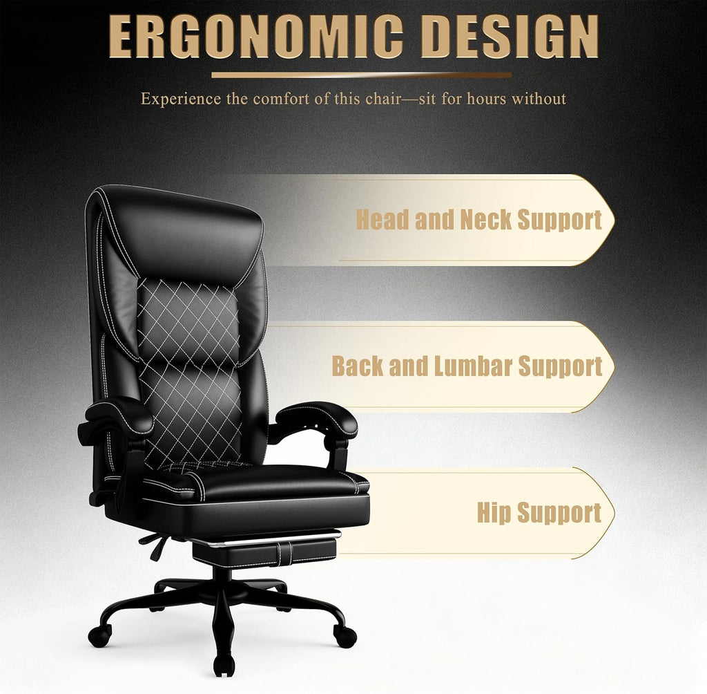 Gaming Chair, Office Chair with Inflatable Lumbar Support, Ergonomic Comfortable Wide Computer Chair with Footrest and Linked Soft Armrests, High Back 3D Enveloping Seat Cushion