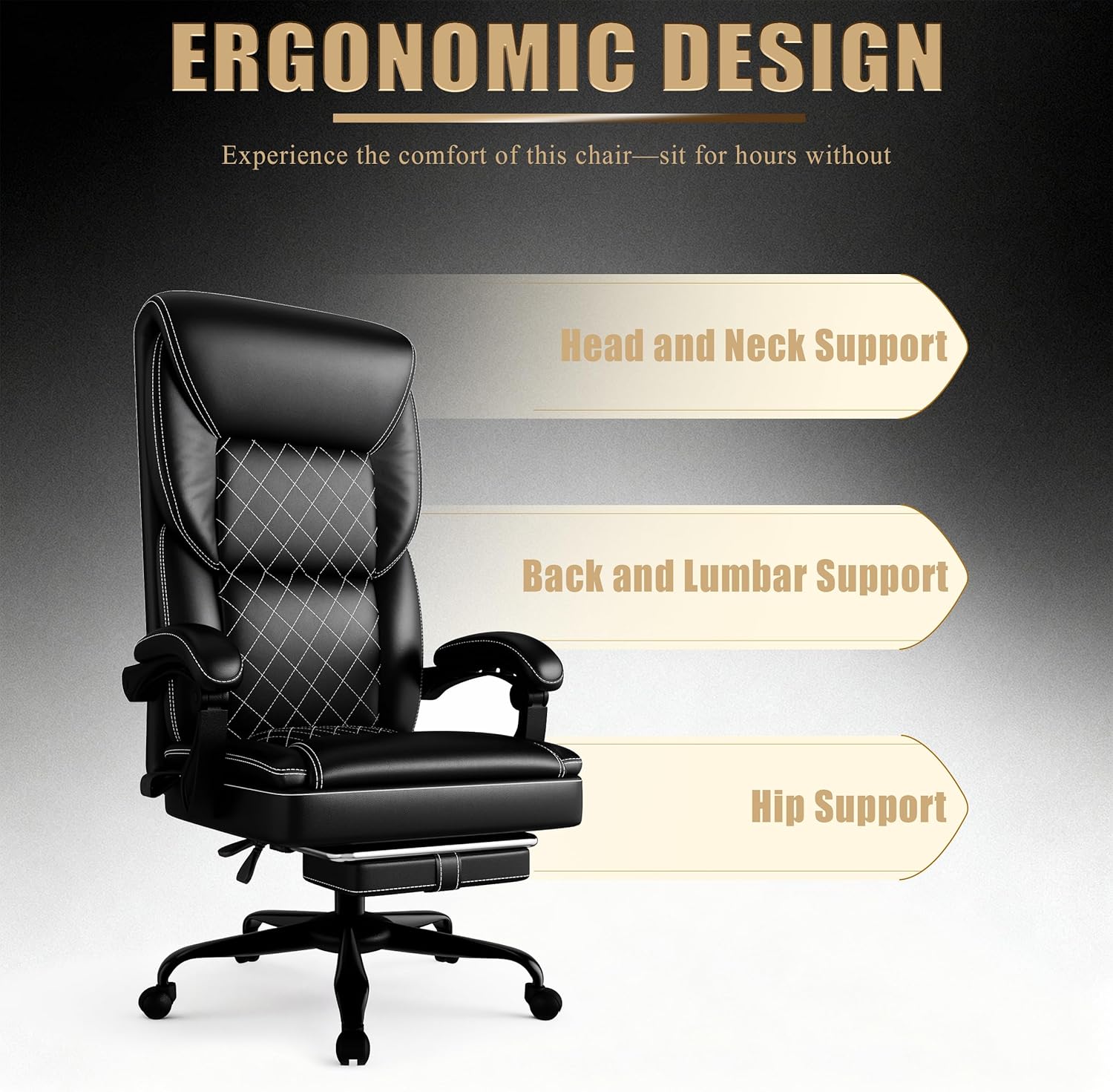 Gaming Chair, Office Chair with Inflatable Lumbar Support, Ergonomic Comfortable Wide Computer Chair with Footrest and Linked Soft Armrests, High Back 3D Enveloping Seat Cushion