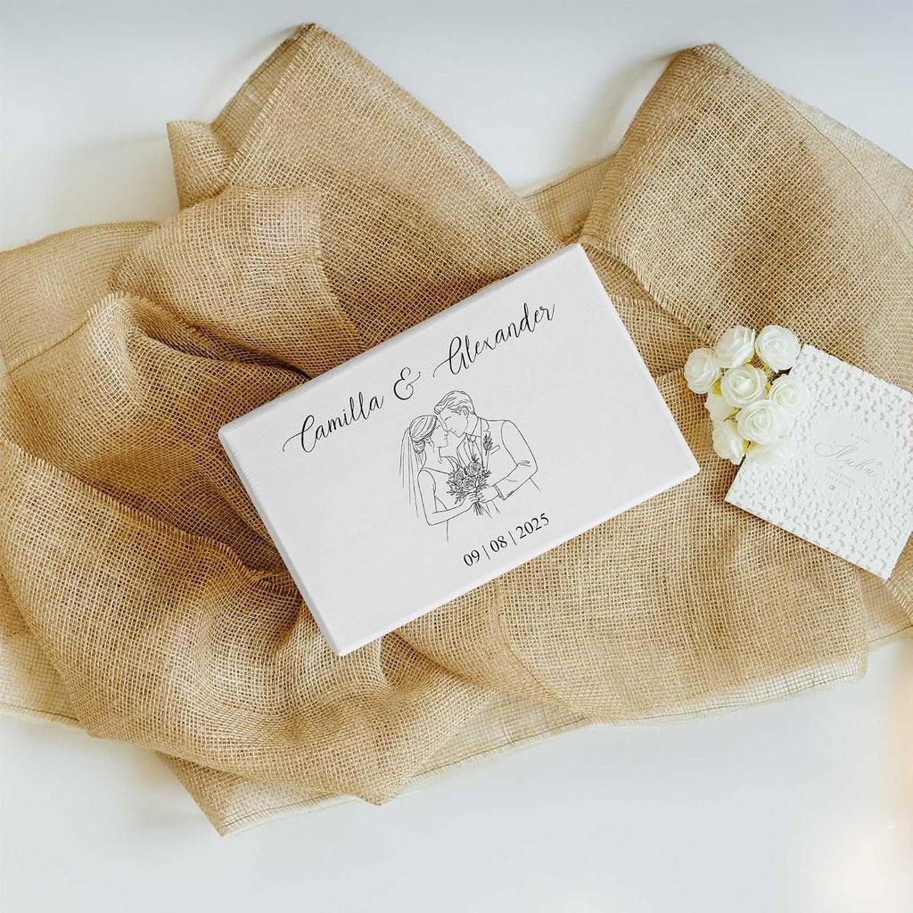 Creative Deco Personalized White Wooden Storage Box Wedding Box | 11.8x7.87x5.51in (+-0.5) | Couple | Hinged Lid Handles Engraving | Gift Box | UNSANDED Keepsake Souvenir Chest