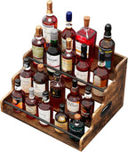 LIVELYGLOW 19.6”W x 15.74" D x 12.5" H Inches Versatile 4-Step Coffee Syrup & Water Bottle Organizer Rack Multi-Functional Retro Display Shelf for Kitchen or Bar, Holds Liquor & Spirits, Wooden