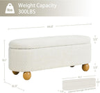 VKNOW 44.8" Storage Ottoman Bench End of Bed Bench, Thickened Upholstered Blanket Chest for Living Room, Entryway Bench with Hinge and Cute Spherical Solid Wood Stool Legs for Bedroom, Beige