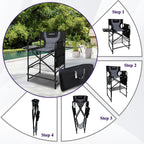 Tall Folding Directors Chair with Side Table 30.71" Seat Height Foldable Camping Chair Bar Stool for Makeup Artist Face Painting with Footrest and Storage Pocket Supports 350LBS