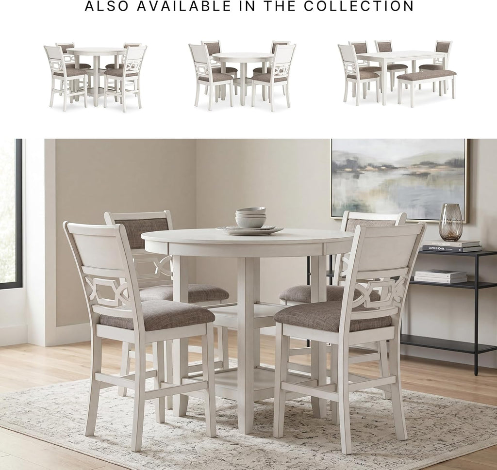 Signature Design by Ashley Erinberg Casual Counter Height Dining Table and 4 Armless Upholstered Bar Stools with Footrest and 2 Shelves, Set of 5, White & Light Gray