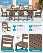 SERWALL Outdoor Armless Dining Chairs Set of 4, All-Weather HDPE Patio Dining Chair with 19.7" Widened Seat, for Backyard, Deck, Lawn and Garden, Brown