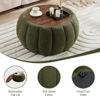 YDcosyfy 30 Inches Round Ottoman Coffee Table with Storage, Upholstered Ottoman in Boucle Teddy Fabric, Wooden Top with Tray, Soft Pumpkin Shape Design,for Living Room, Bedroom, Lounge, Green