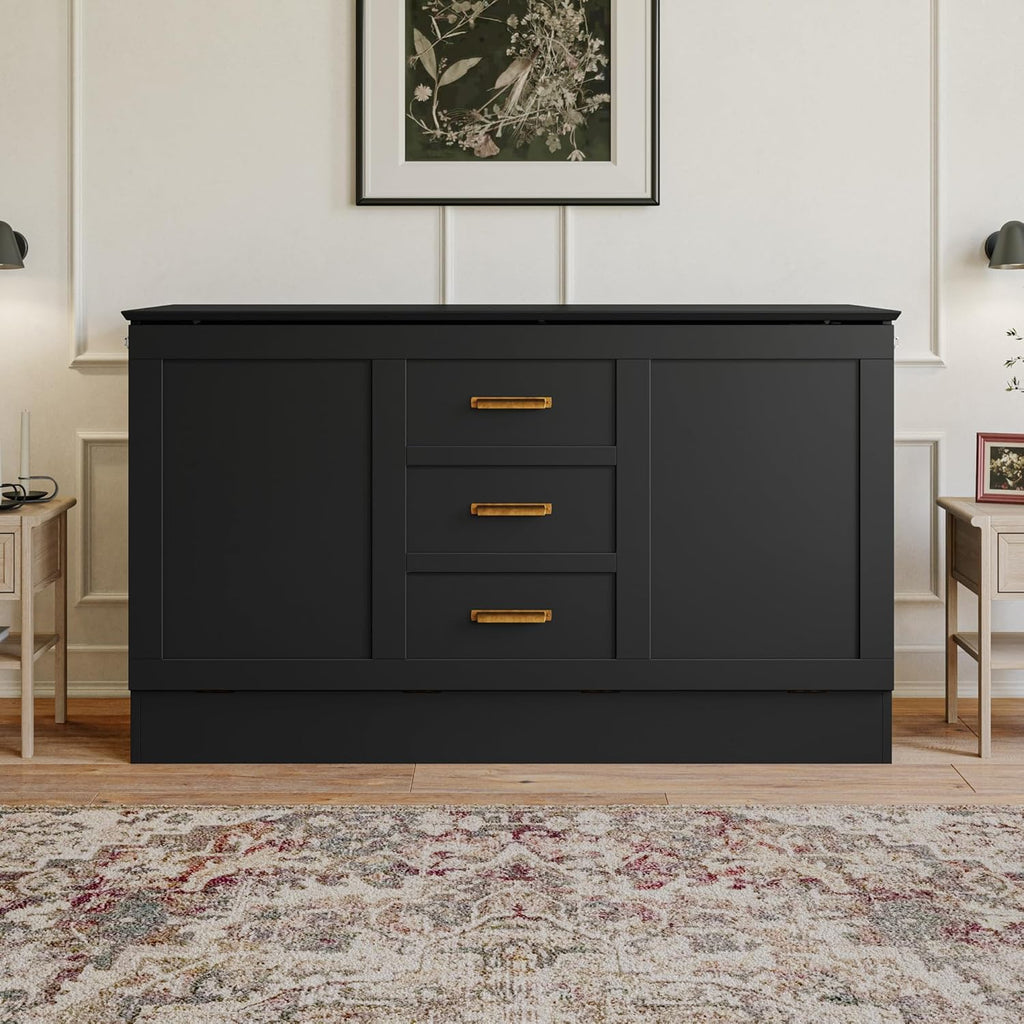 AFI, Charleston Queen Wood Murphy Bed Chest with 6" Mattress, Black