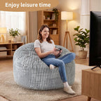 3FT Bean Bag Chairs for Adults, Medium Memory Foam Beanbags with Machine-Washable Wide Stripe Plush Cover Bean Bag Chair for Living Room Bedroom Dorm Office-Ash Grey